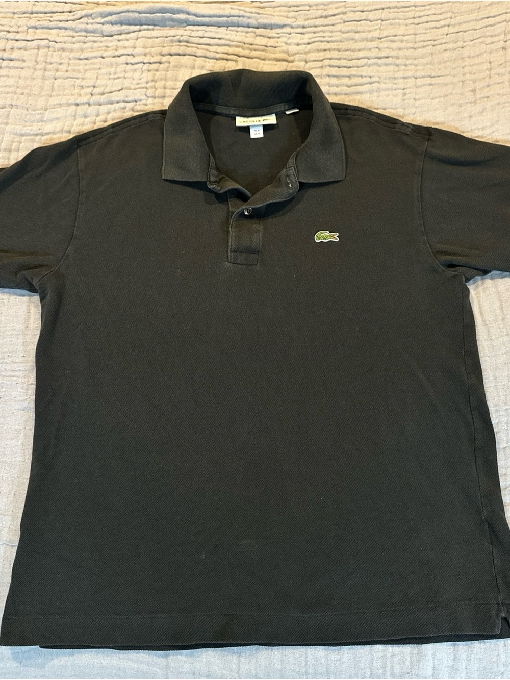 Lacoste Men's Black Polo Classic Fit with Green Crocodile Logo